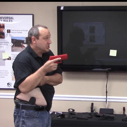 rotating your elbow to point the pistol at the target