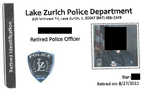 Retired Police Officer ID from Lake Zurich Illinois