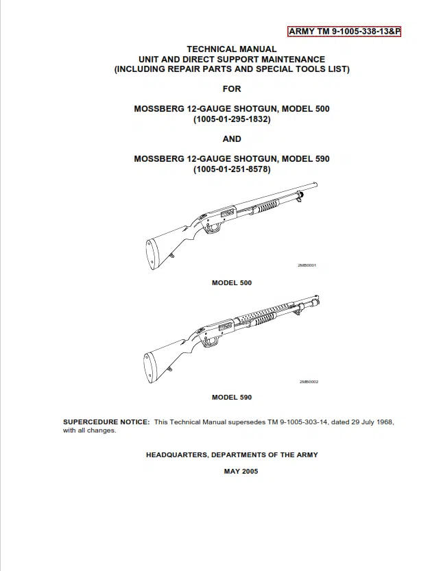 TM 9-1005-338-13&P US Army Training Manual for Mossberg Pump Shotgun